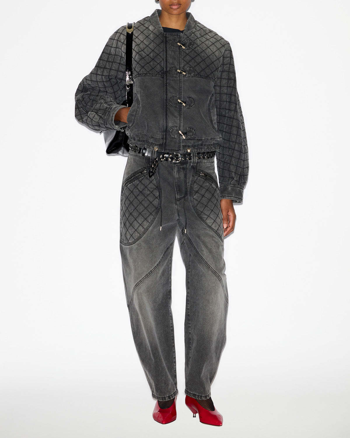 Isabel Marant Celiany Quilted Denim Bomber Jacket In Black