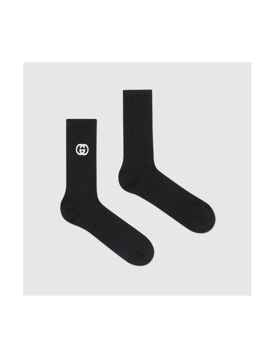 Gucci Interlocking-g Cotton Ankle Socks In Black