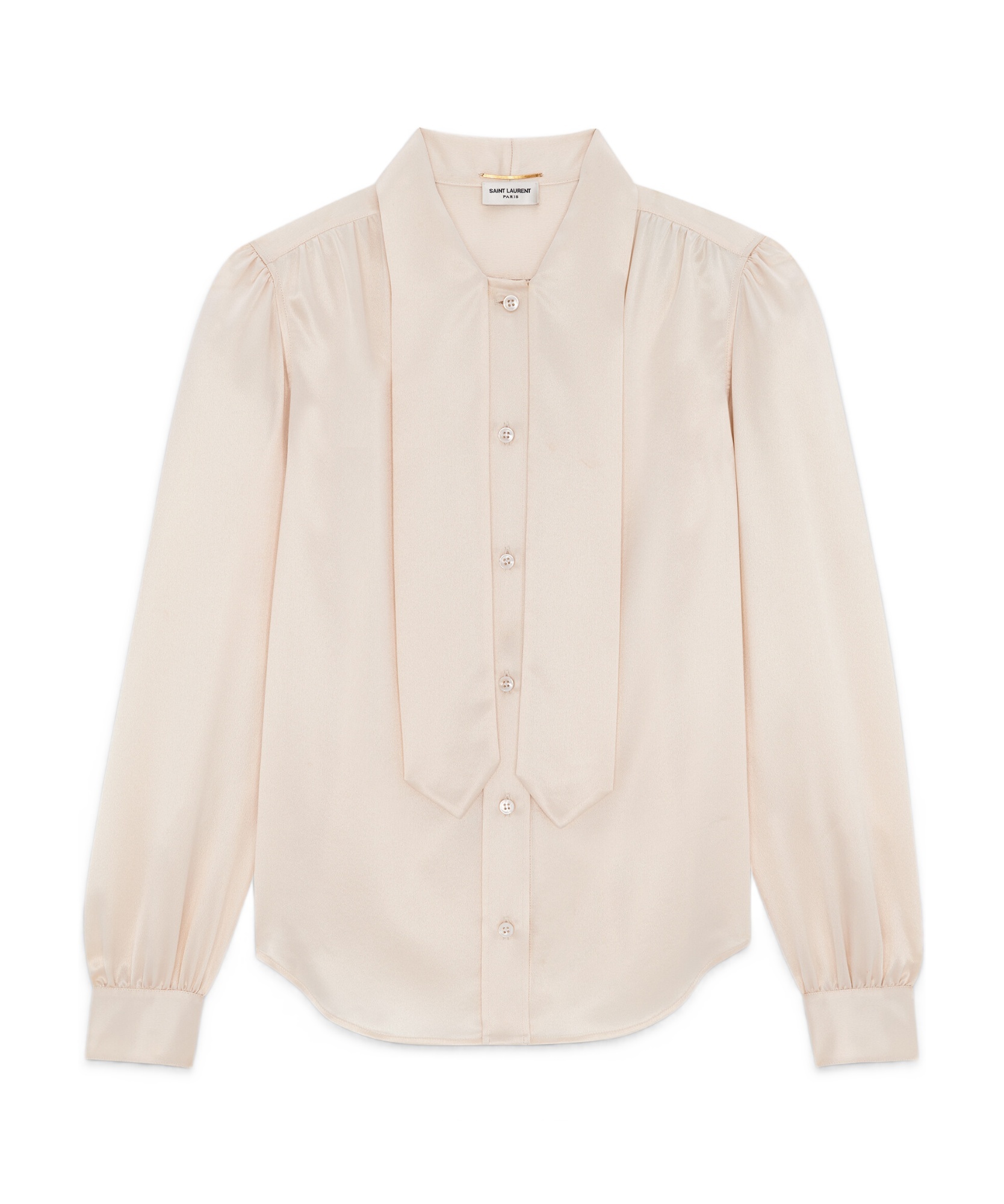 Saint Laurent Lavallière-neck Blouse In Silk Satin In White