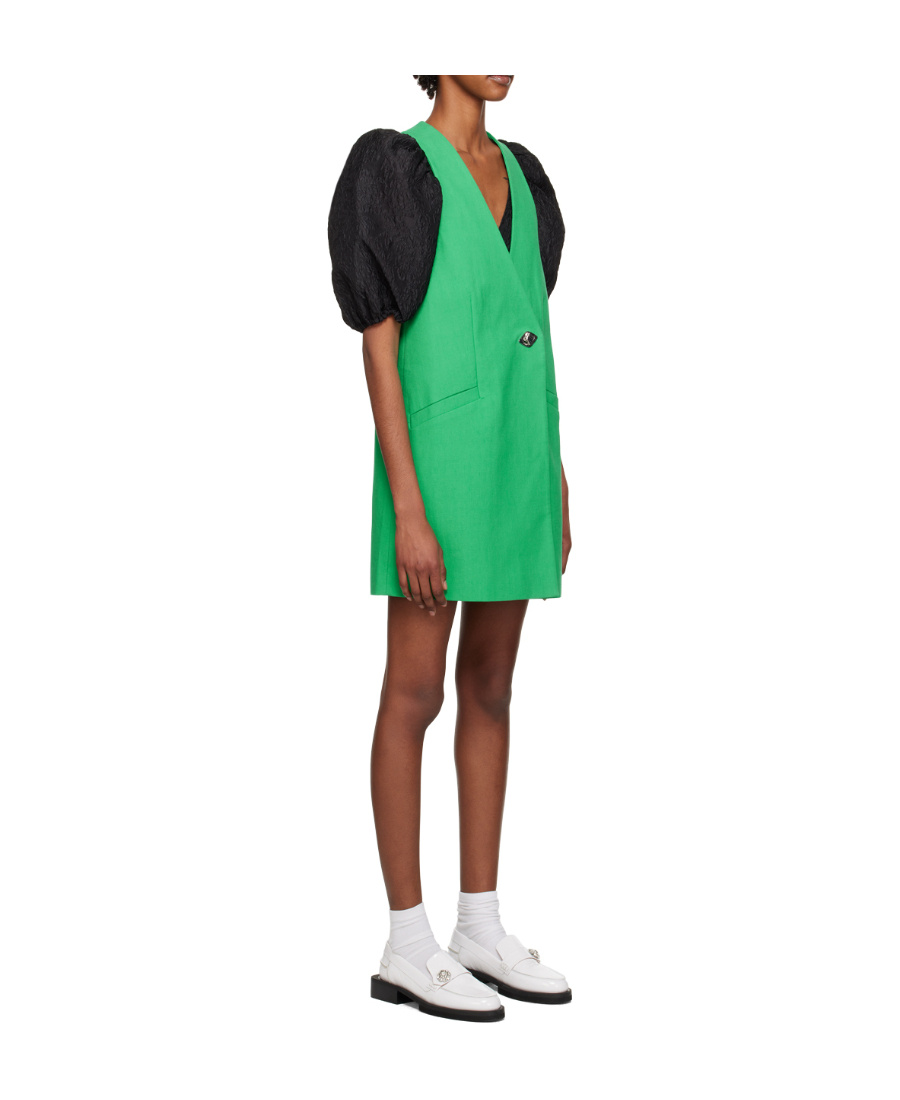 Ganni V Collar Button Dress In Green