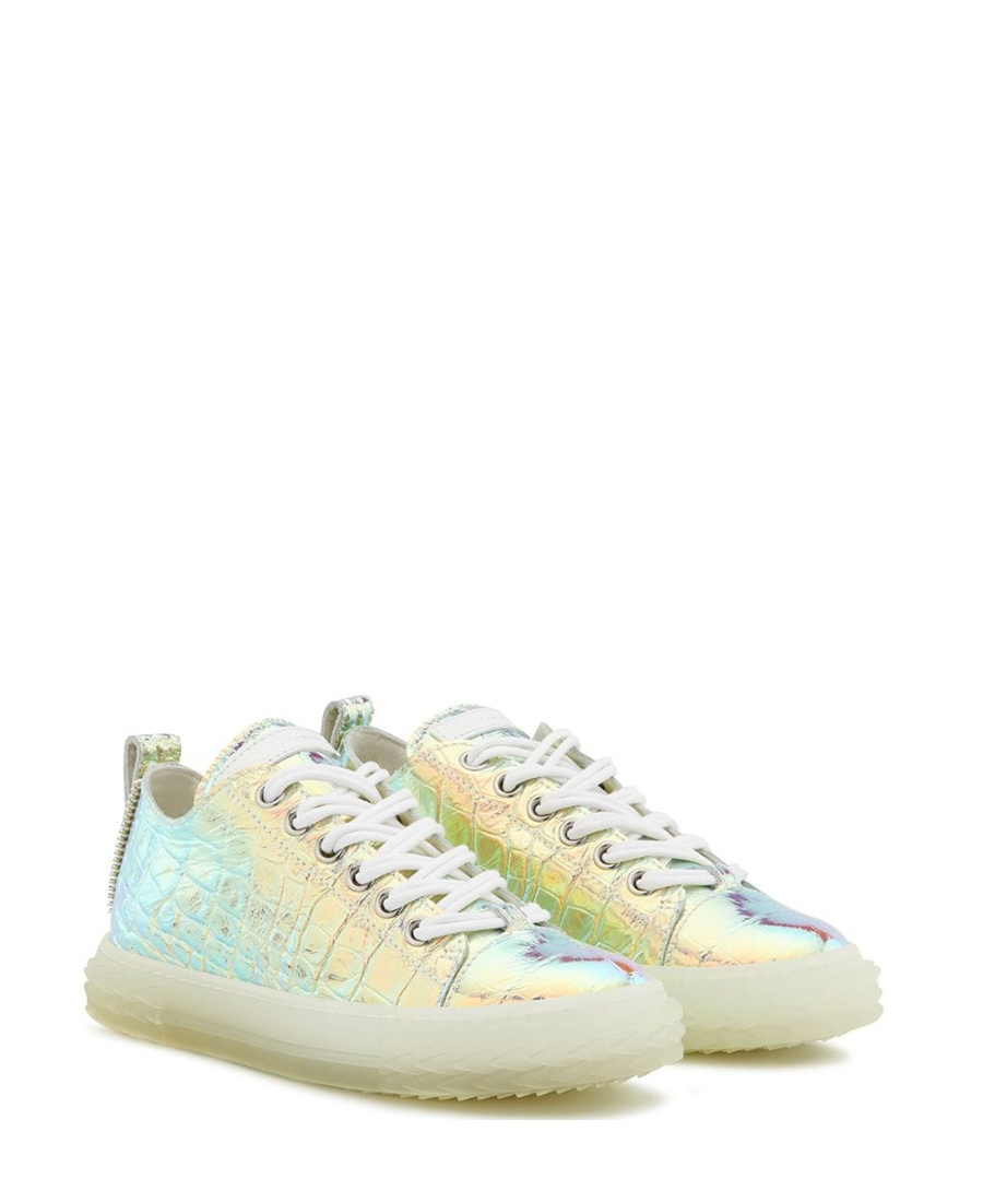 Giuseppe Zanotti Crocodile-striped Low-top Casual Sneakers In Nude