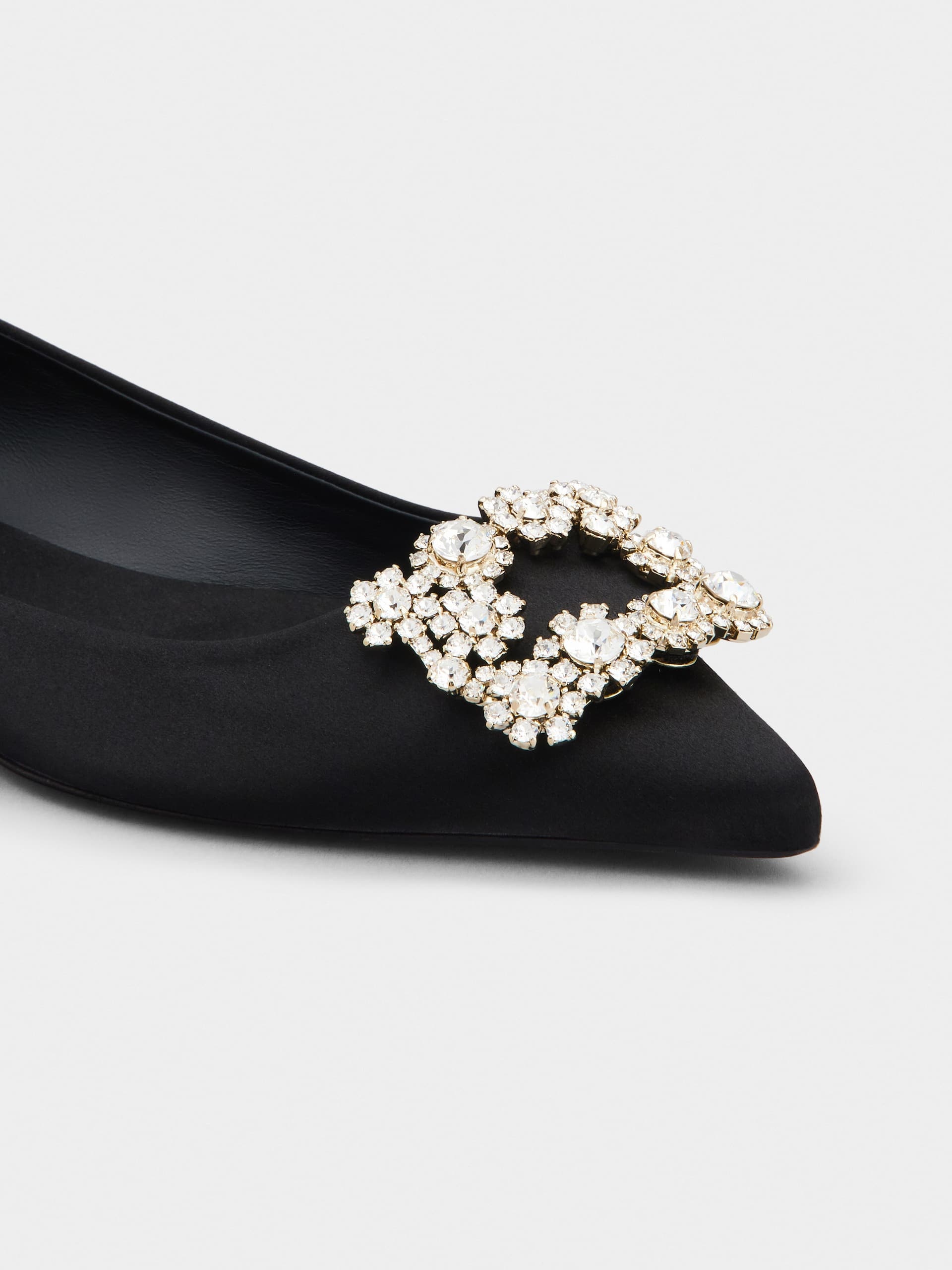Roger Vivier Crystal-embellished Satin Point-toe Flats In Black