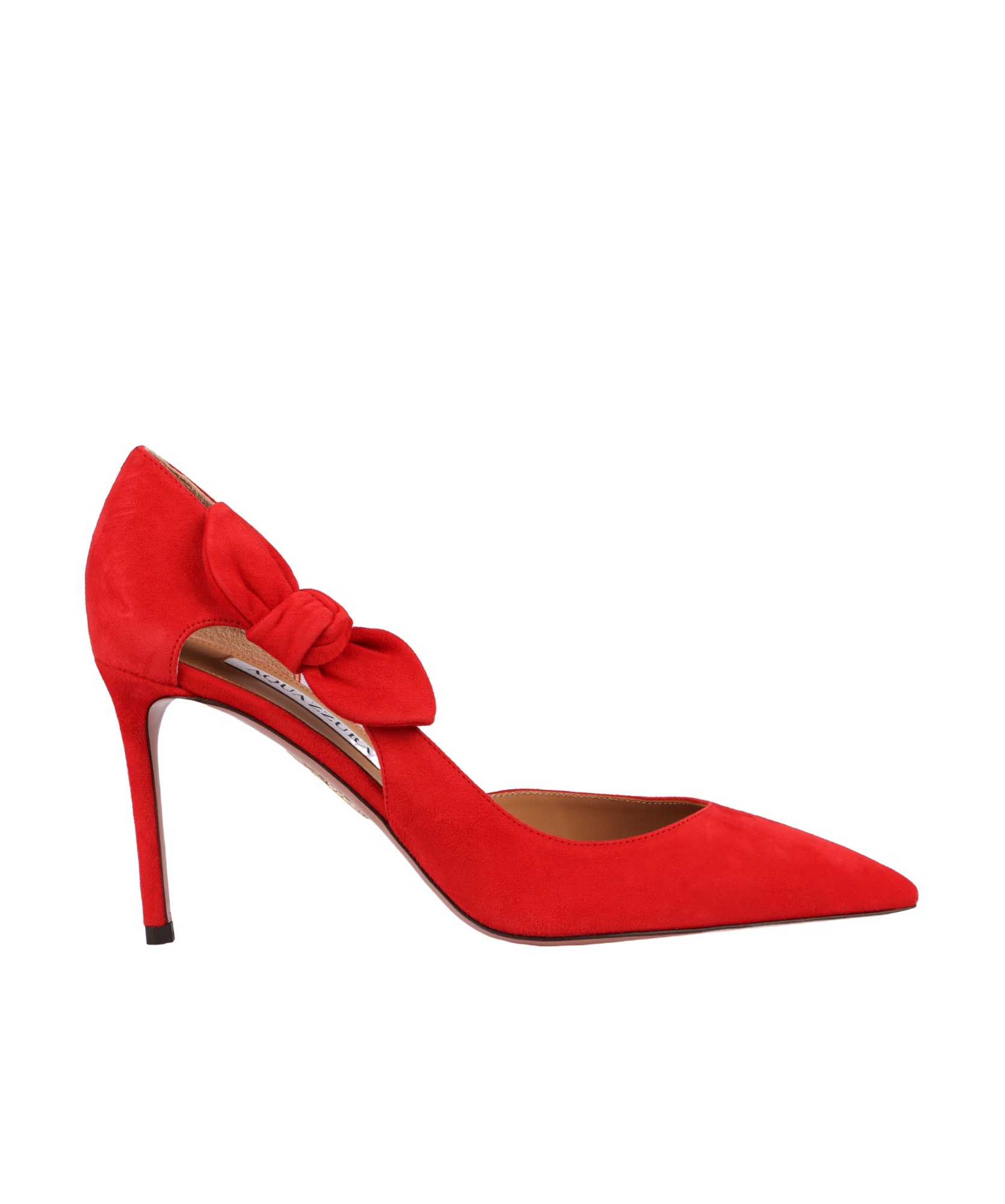 Aquazzura Very Bow Tie 105 Suede Point-toe Pumps In Red