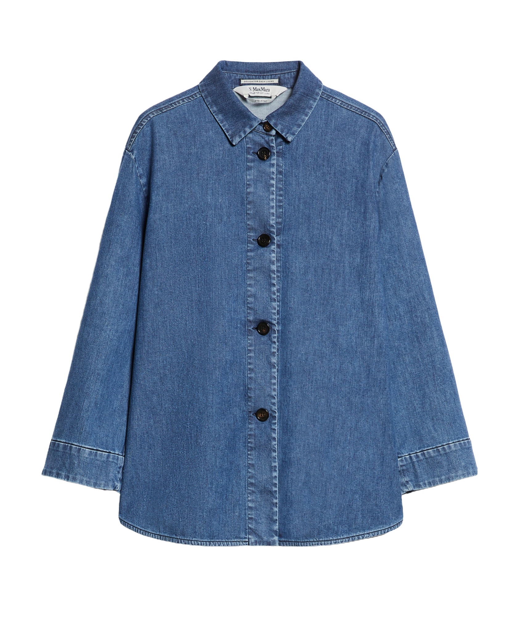 Max Mara Long-sleeved Stretch Denim Shirt In Blue