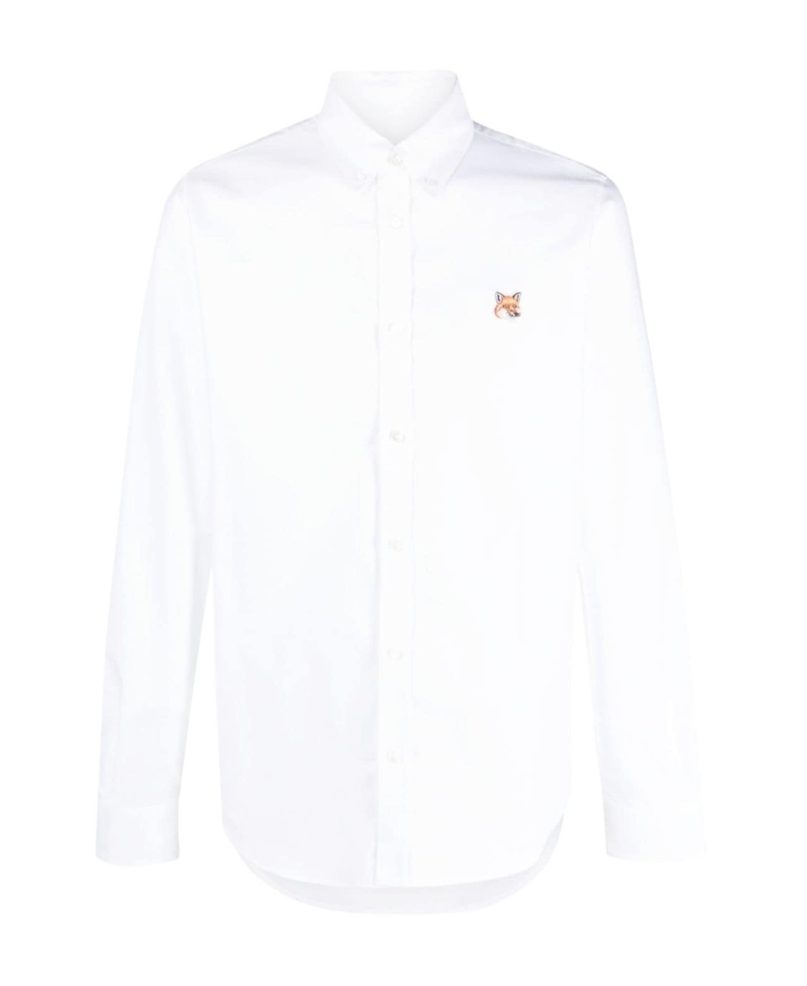 Shop Maison Kitsuné Embroidered Fox-head Cotton Shirt In White
