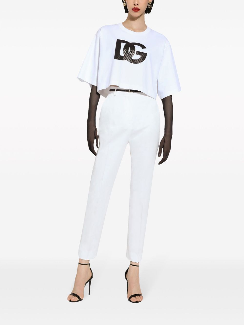 Dolce & Gabbana High-waisted Gabardine Trousers In White