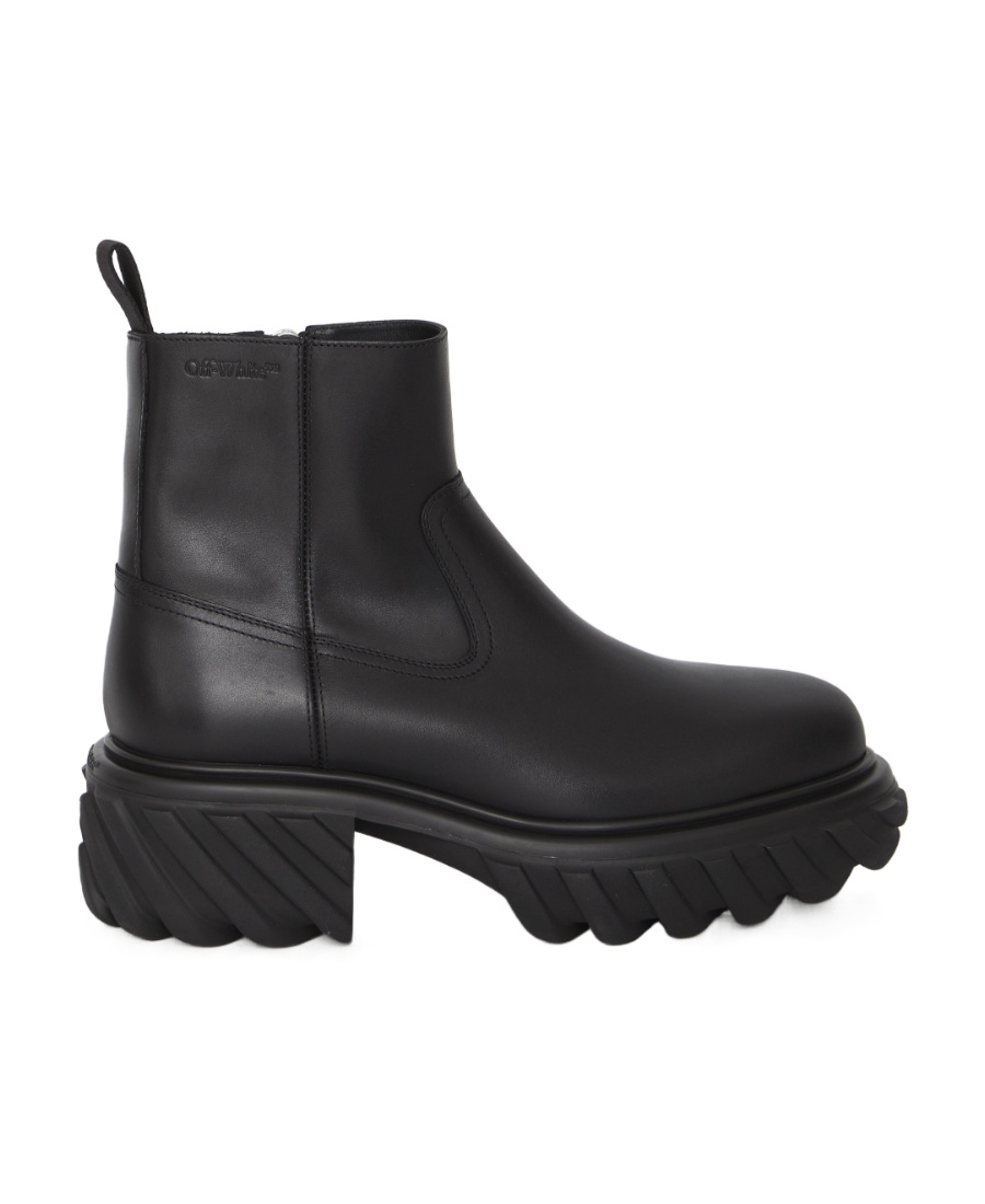 Shop Off-white Exploration Motor Leather Ankle Boots In Black