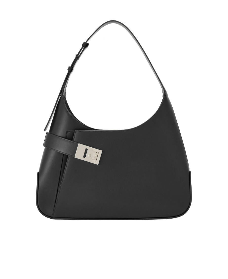 Ferragamo Archive Large Leather Shoulder Bag In Black