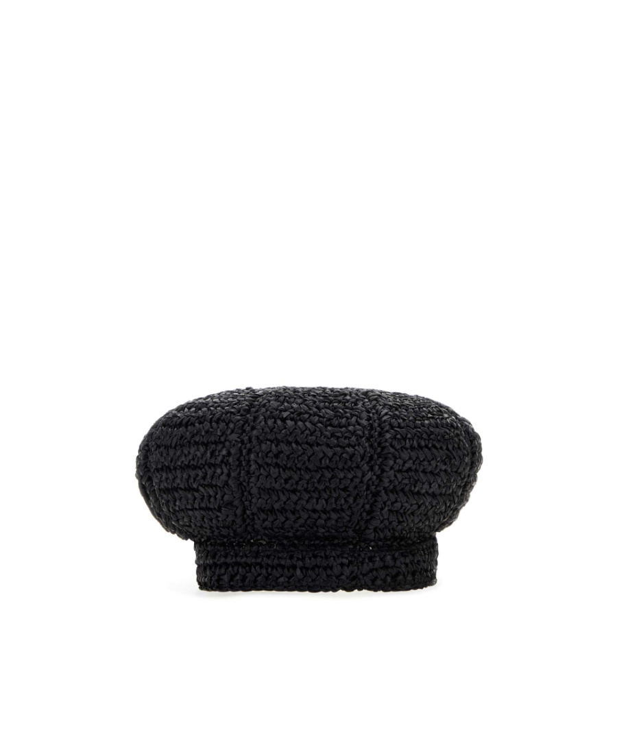 Prada Woman Black Rafia Baker Boy Hat In Black