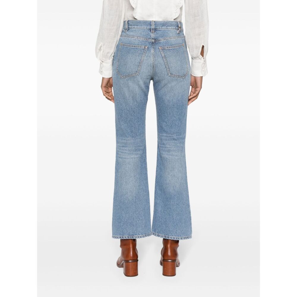 Chloé Blue High Waisted Jeans With Wide Leg And Logo Patch On The Rear In Denim Woman In Blue