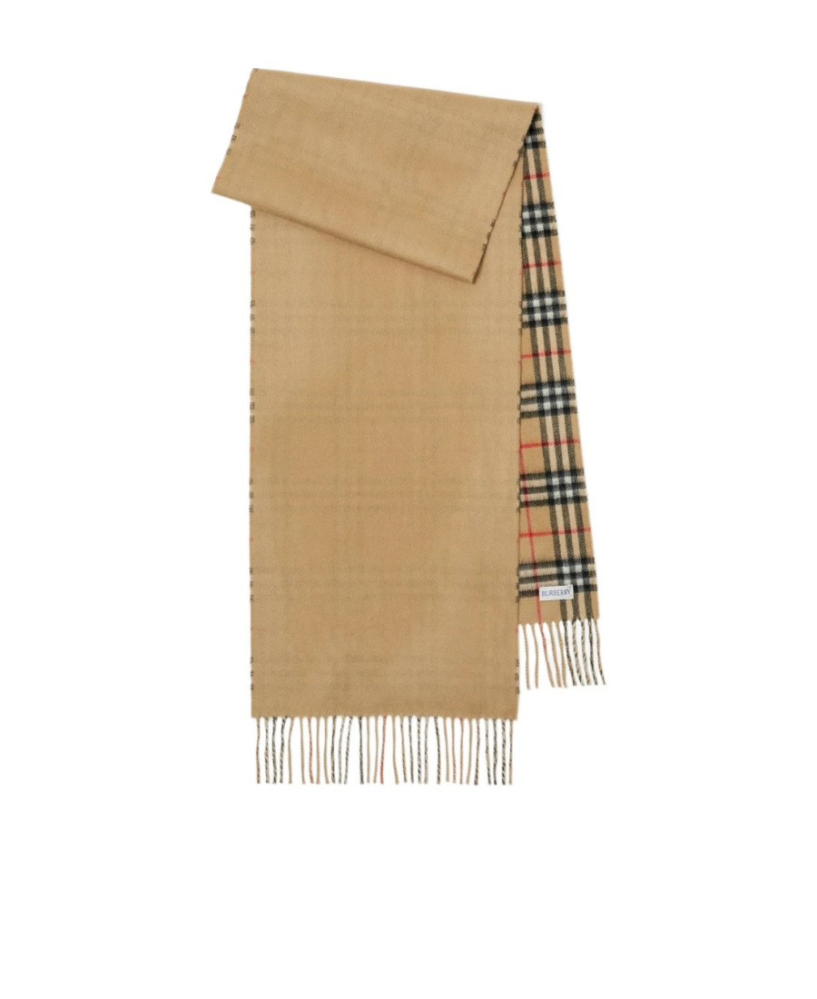 Burberry Reversible Check Cashmere Scarf In Nude