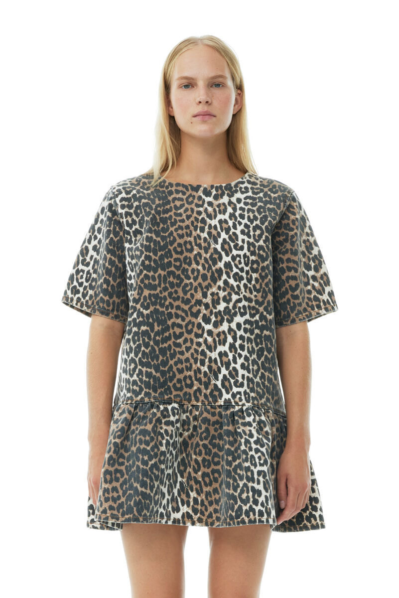 Ganni Denim Mini Dress In Brown