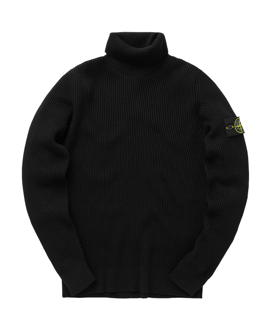 Stone Island Black 505a2 Winter Cotton Turtleneck In Black