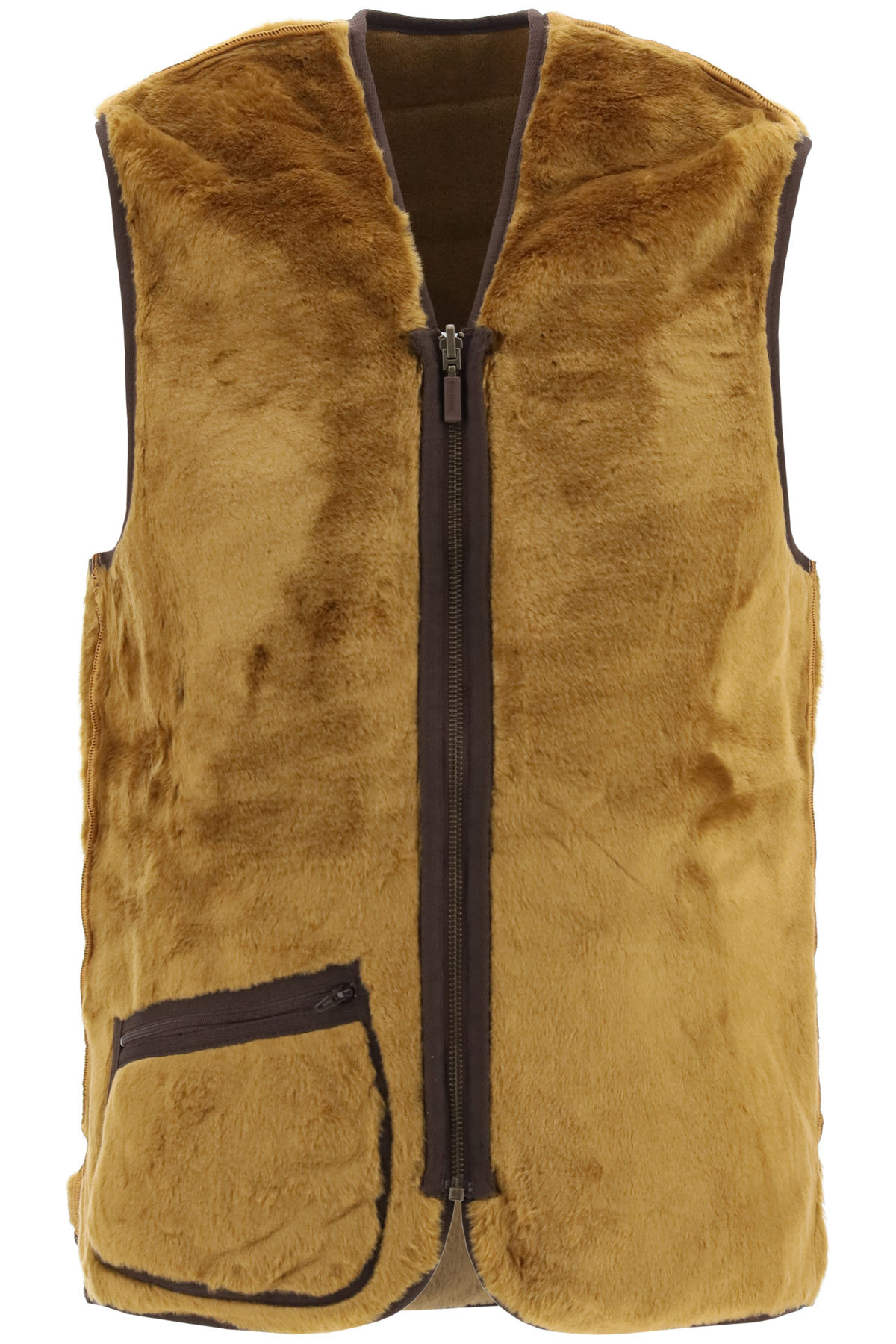 Barbour Front Zipped Reversible Eco-fur Vest In Brown