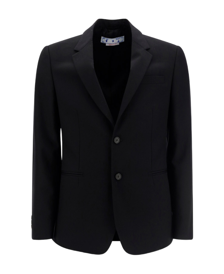 Off-white Slogan-print Virgin Wool Blazer In Black