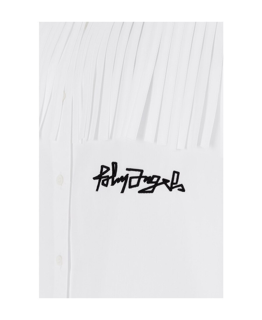 Palm Angels Logo Embroidered Fringed Shirt In White