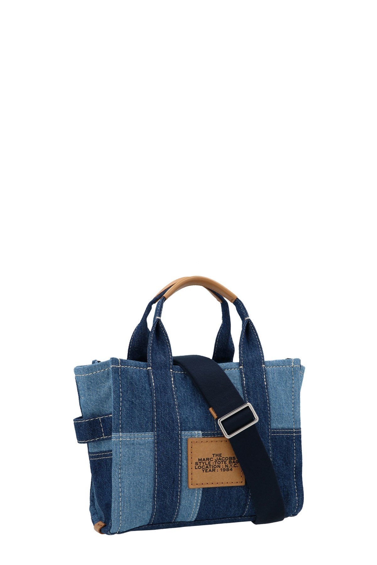 Marc Jacobs Tote With Contrast Stitching And Text Print In Blue