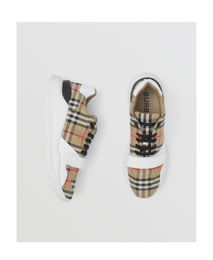 Shop Burberry Check Low-top Sneakers In White