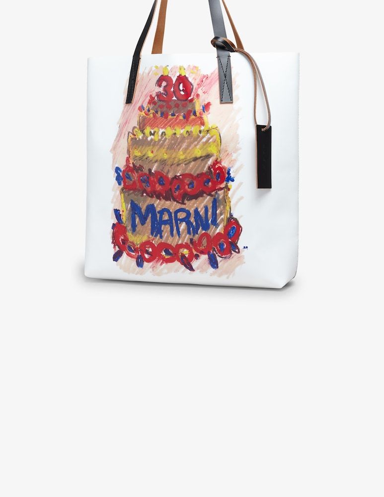 Shop Marni Two Tone Tribeca Tote With 30th Anniversary Print In White