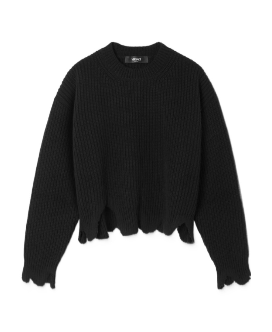 Versace Distressed Knitted Sweater In Black