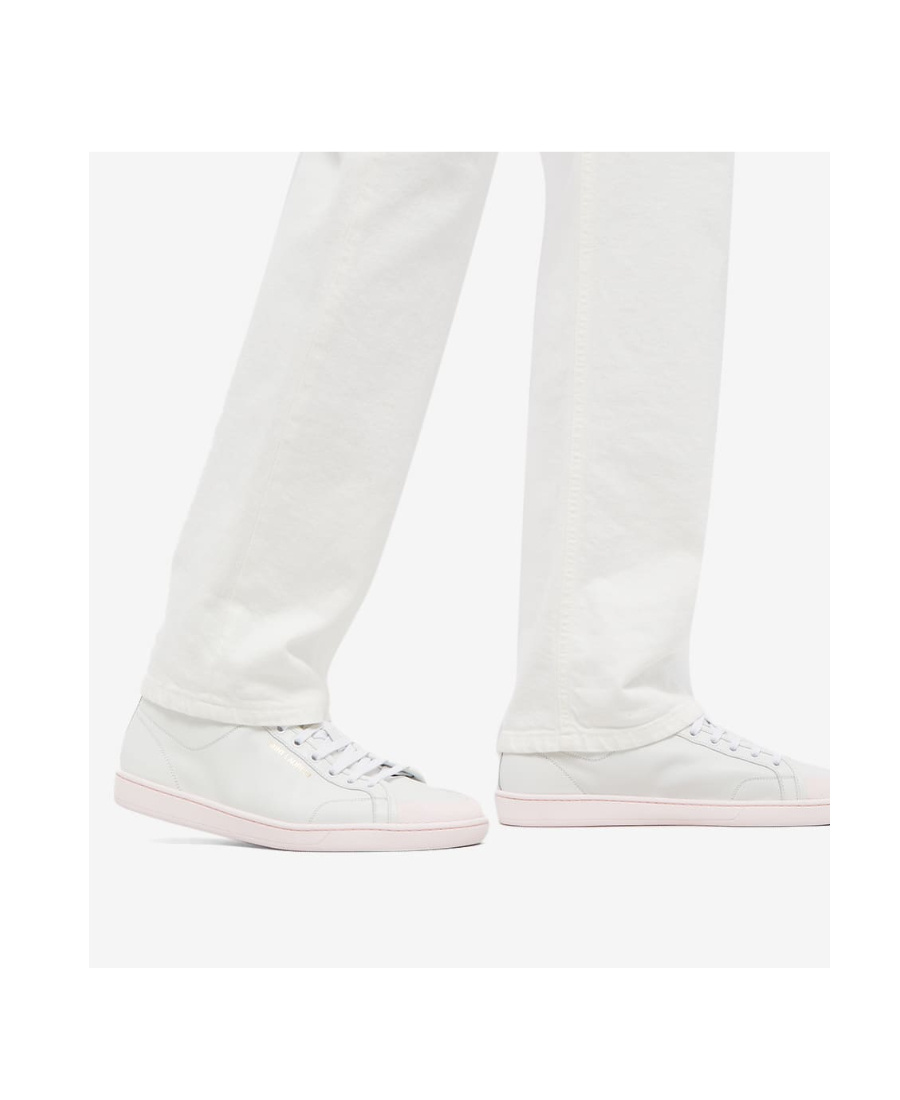 Saint Laurent White And Pink Sneakers For Men In Calf Leather In White