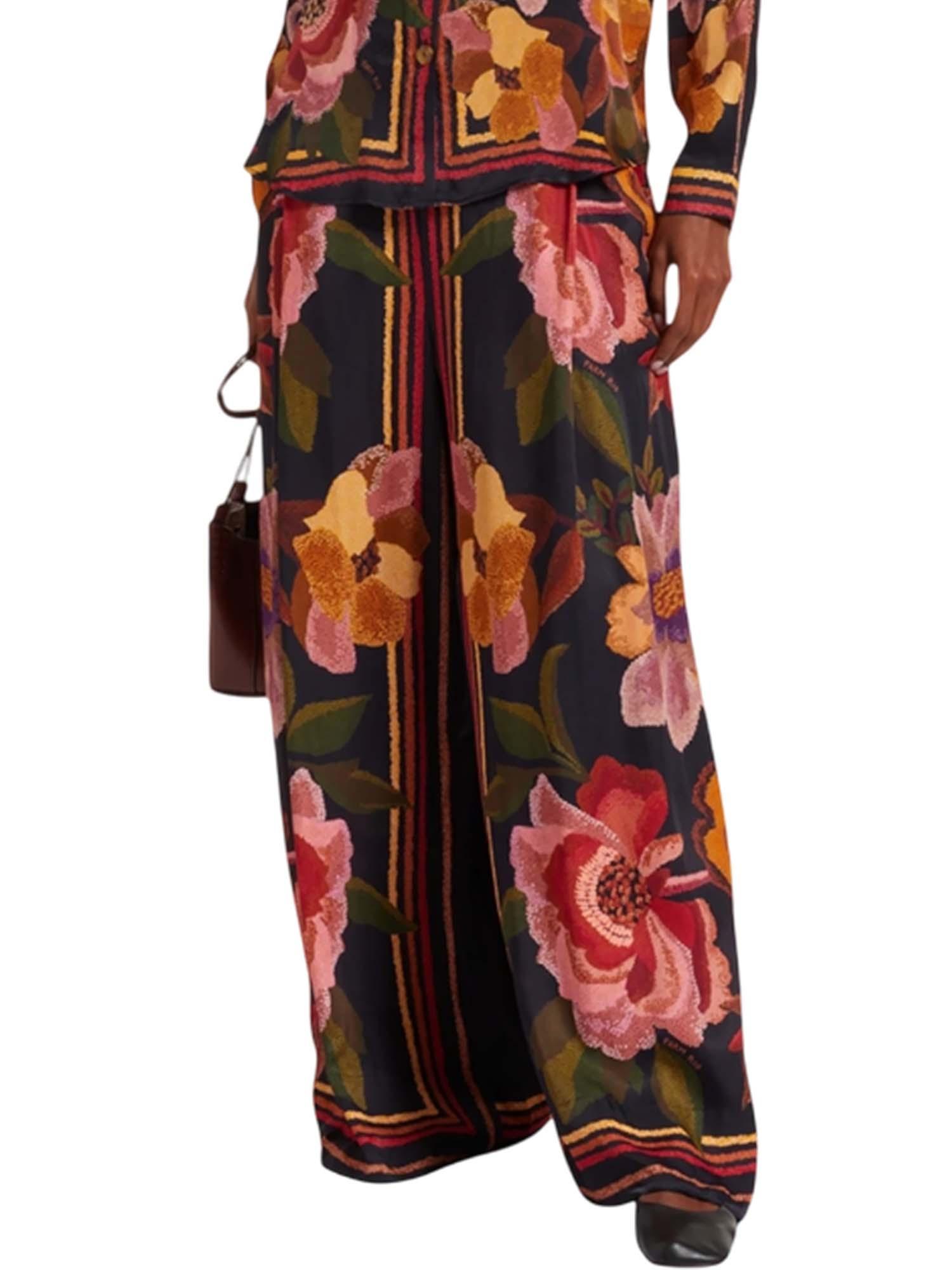 Farm Rio Wrap-effect Pleated Floral-print Twill Wide-leg Pants In Multi
