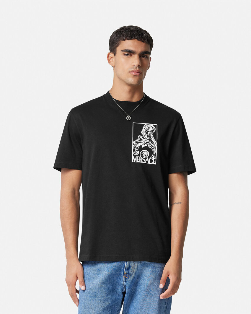 Versace Palmette Cotton T-shirt In Black