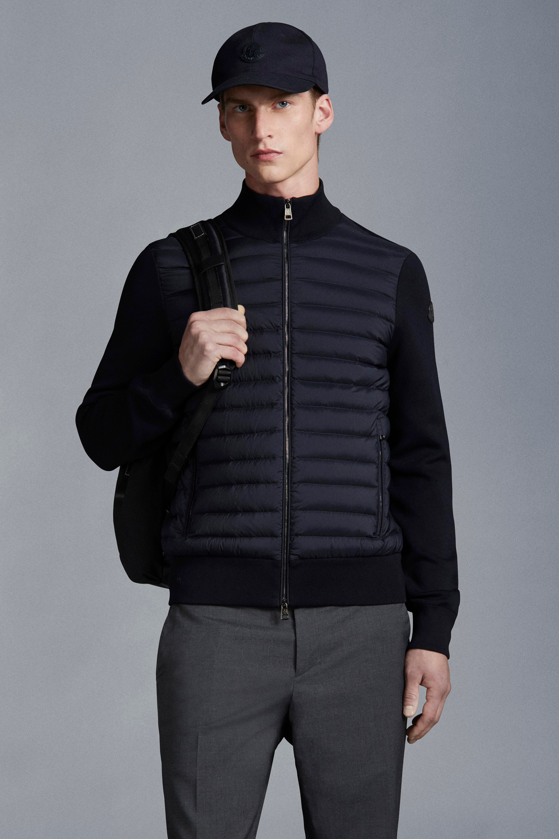 Moncler Padded Zip-up Cardigan Clothing In Blue