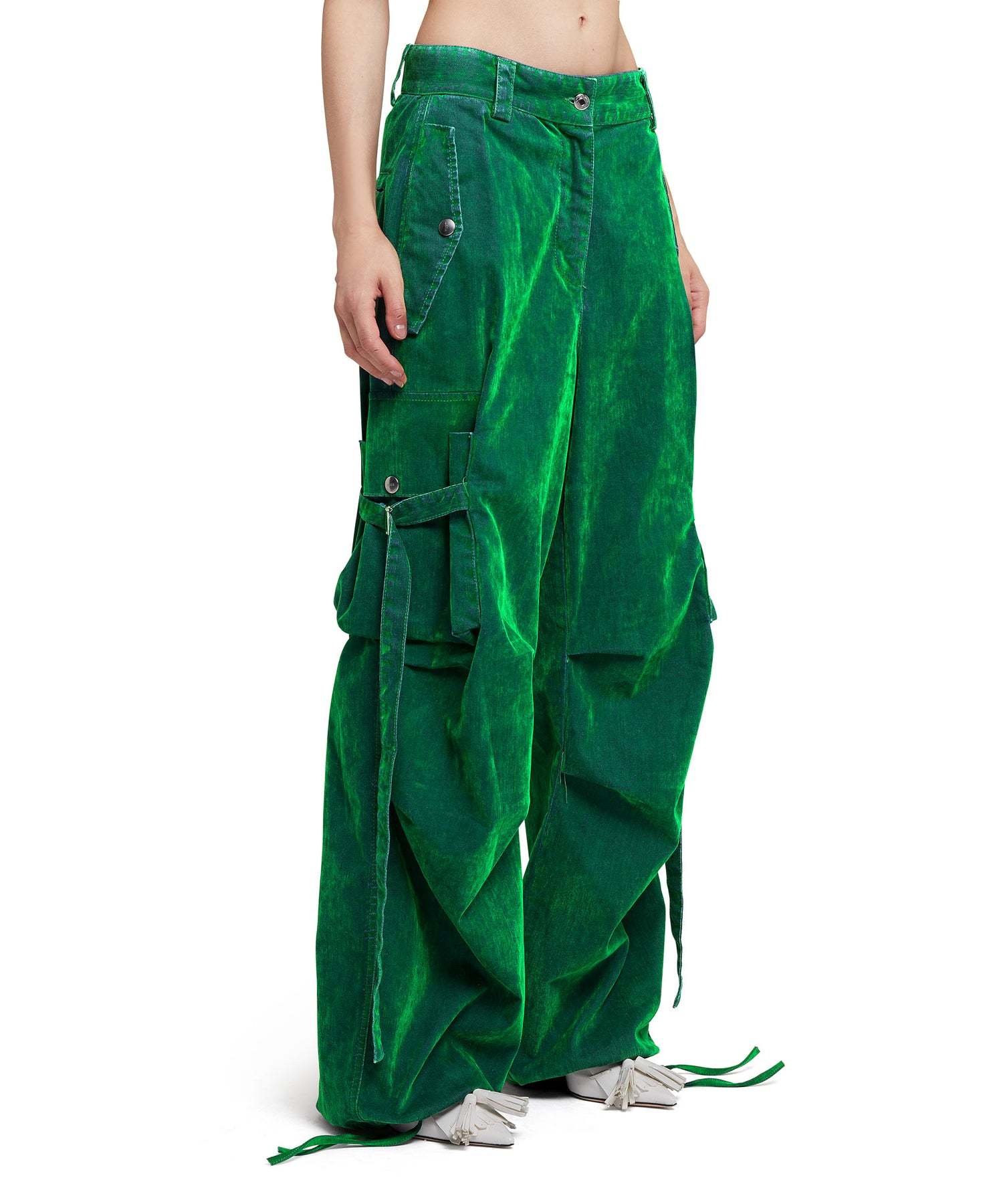 Msgm Flock Denim High-waisted Cargo Jeans In Green