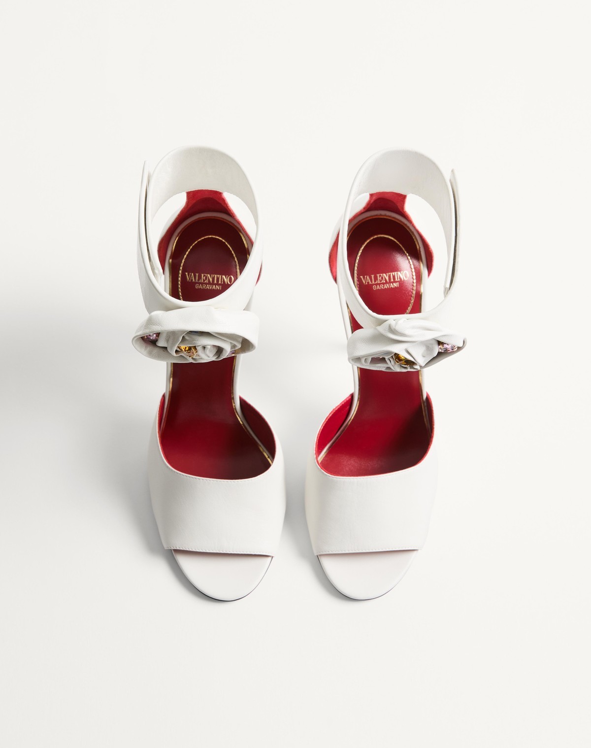 Valentino Garavani Drip Rose Kidskin Sandal With Crystals 105mm Woman White 41 In White