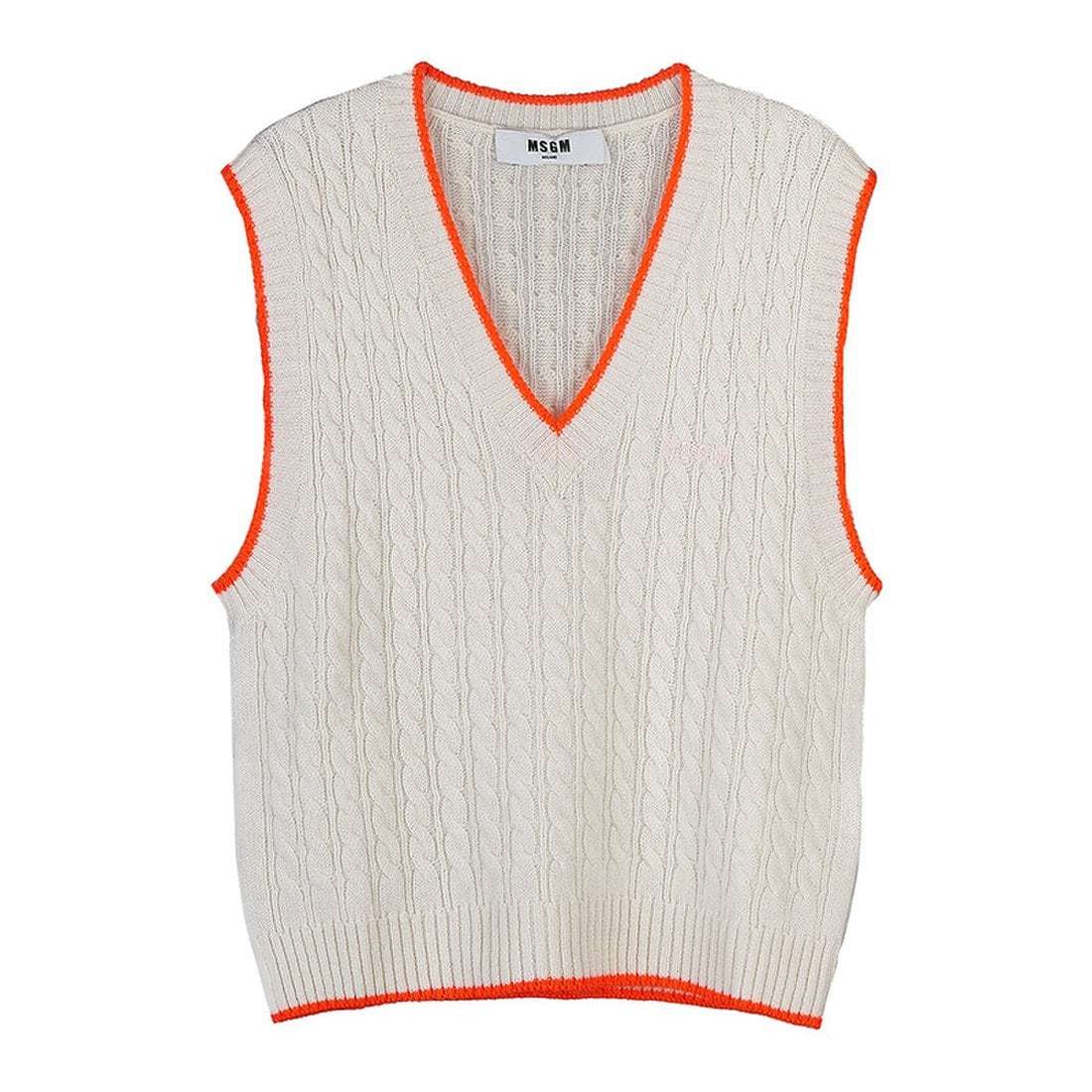 Msgm V-neck Knit Vest In White