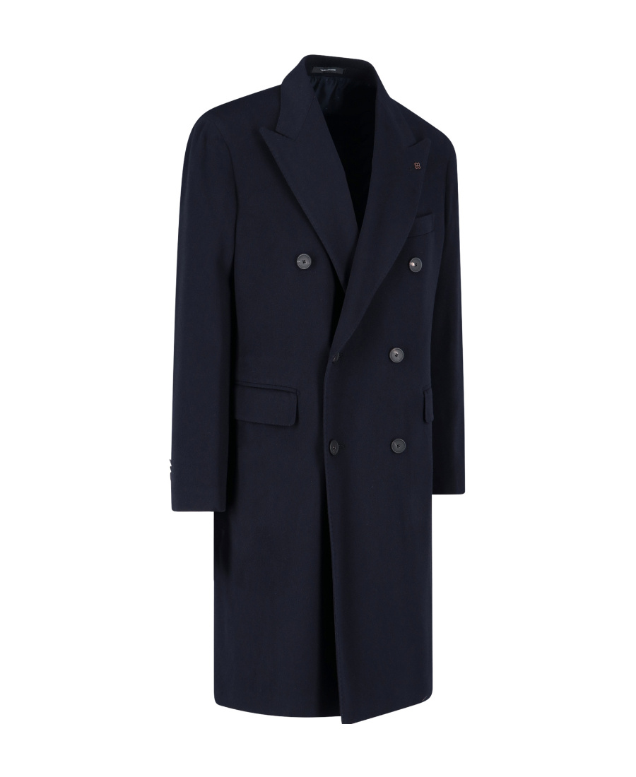 Tagliatore Brooch-detail Double-breasted Coat In Black