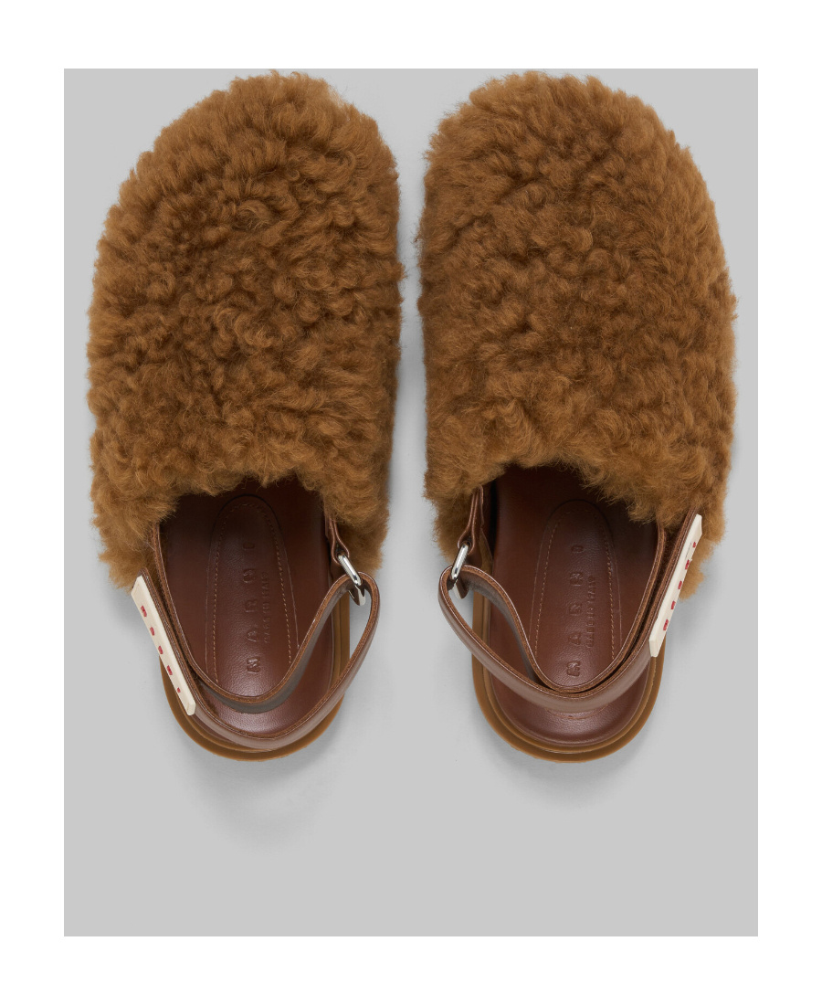 Marni Merino Wool Shearling Fussbett Sabots In Brown