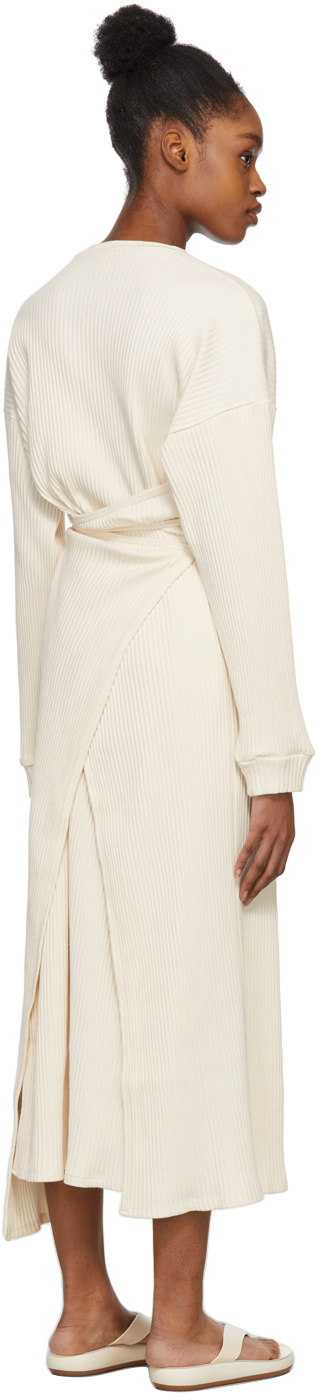 Baserange Long Sleeved Ribbed Midi Dress In White
