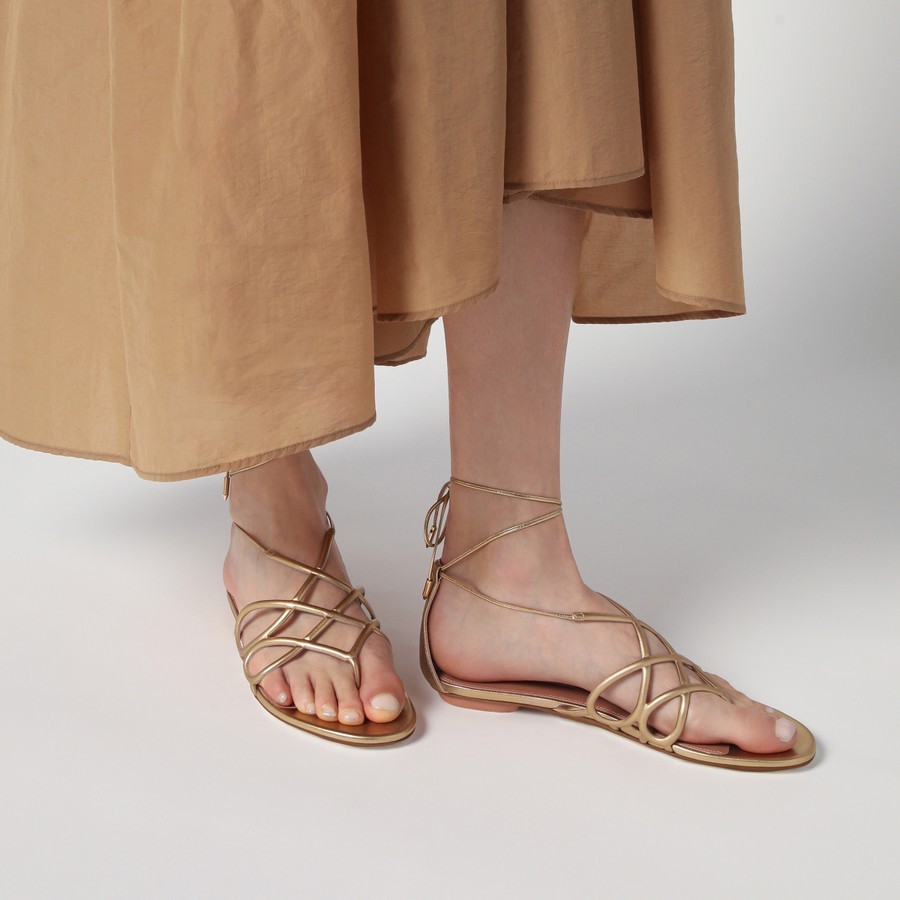 Aquazzura Strappy Metallic Leather Flat Sandals