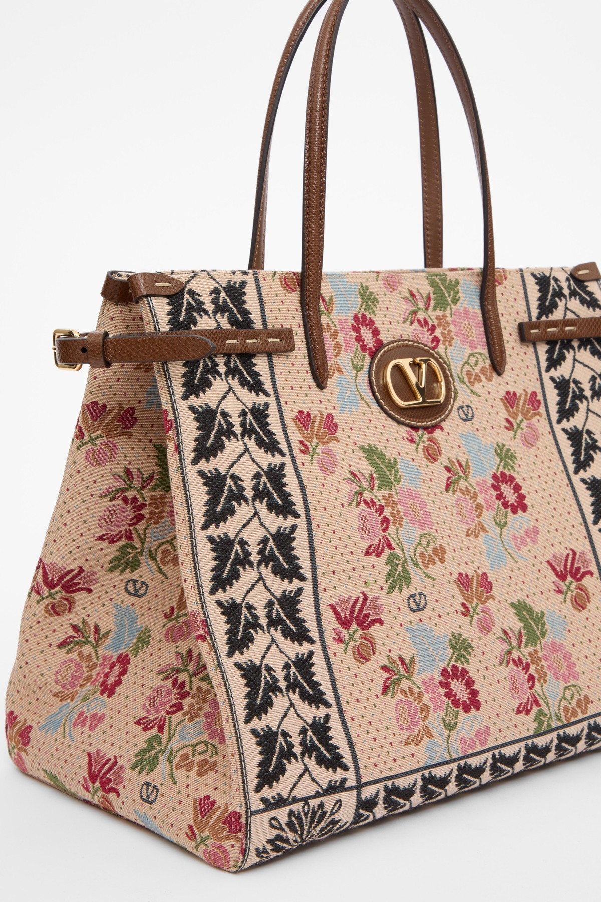 Valentino Medium Jacquard Fabric Shopping Bag In Nude