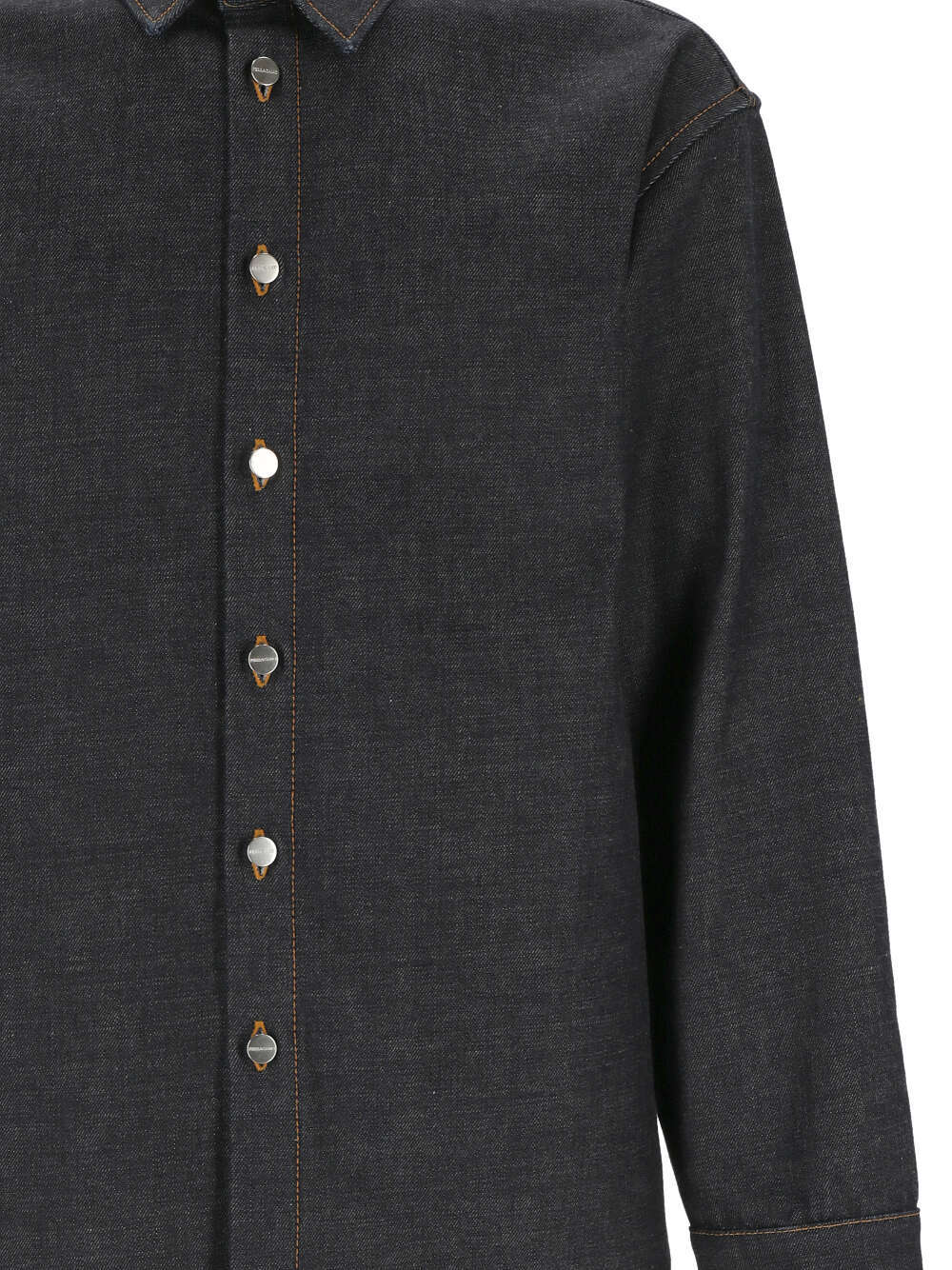 Ferragamo Salvatore  Long-sleeved Denim Shirt In Black