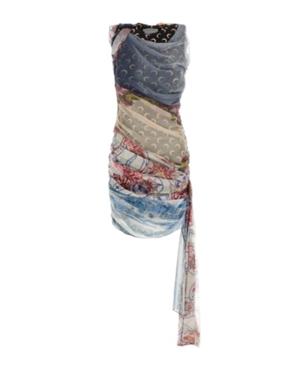 MARINE SERRE UPCYCLED SILK SCARVES DRAPED DRESS
