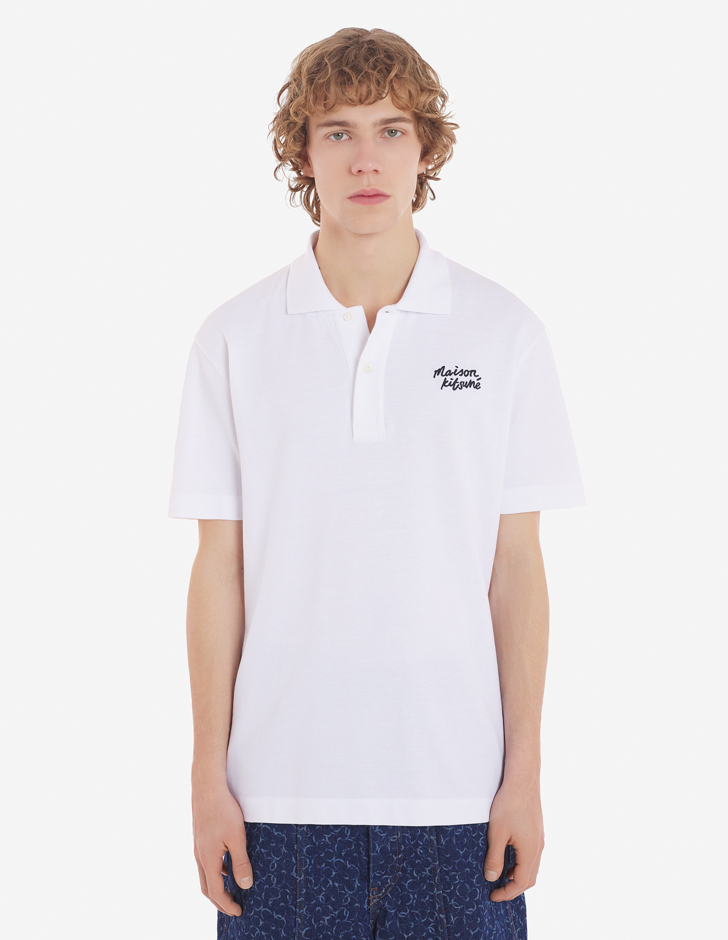 Maison Kitsuné Handwriting Cotton Polo Shirt In White
