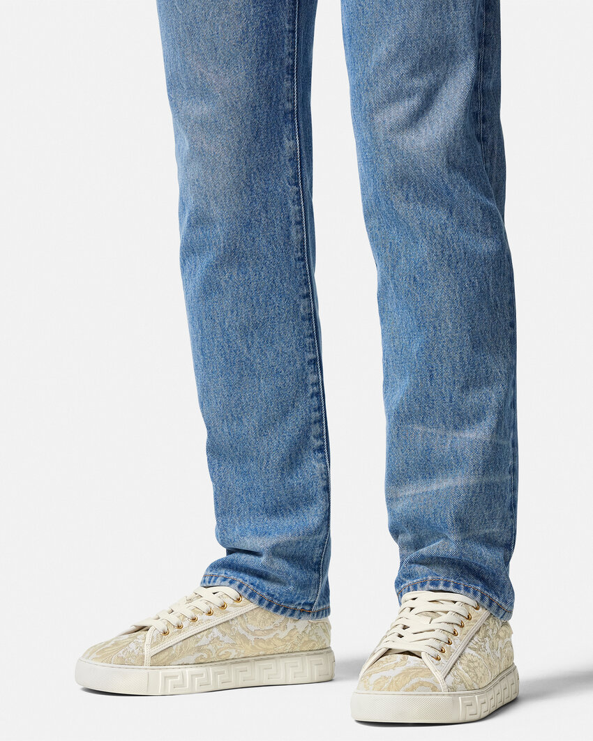 Versace Barocco Greca Low-top Sneakers In White