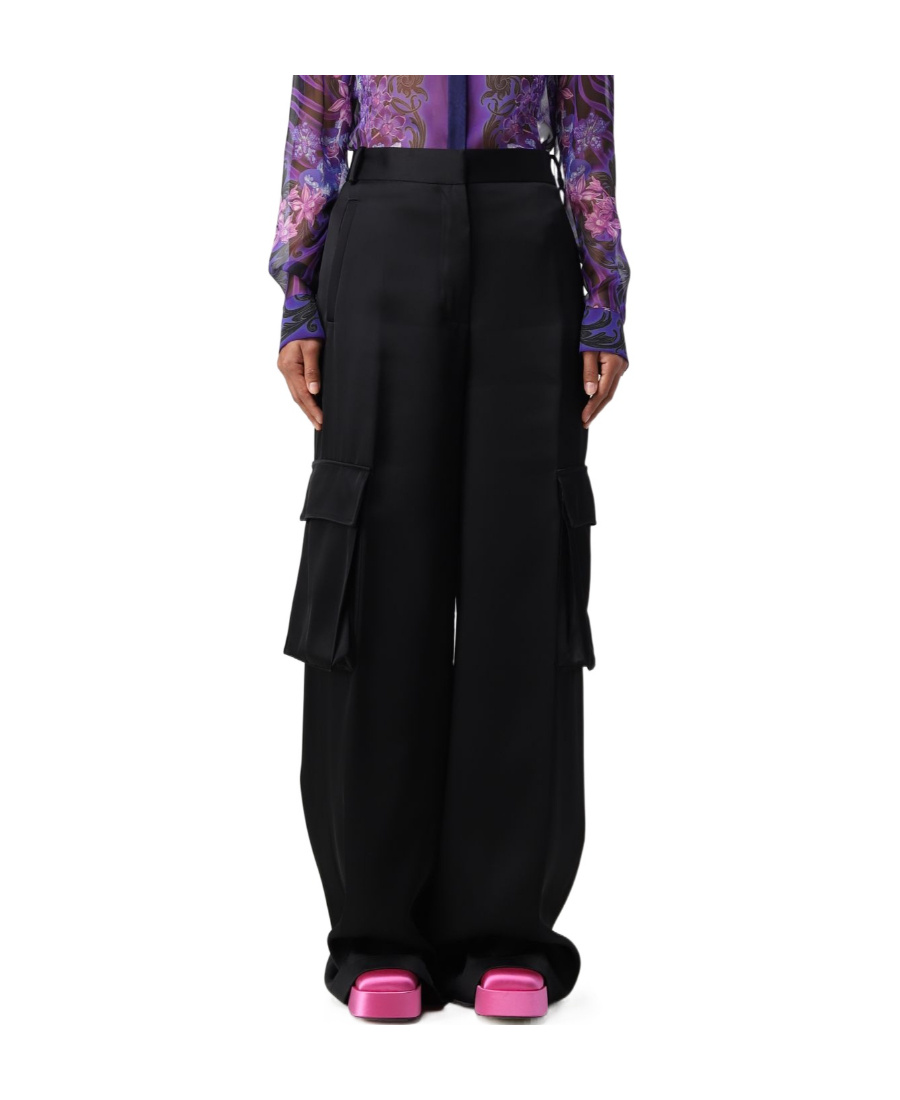 Versace Woman Black Trousers In Black