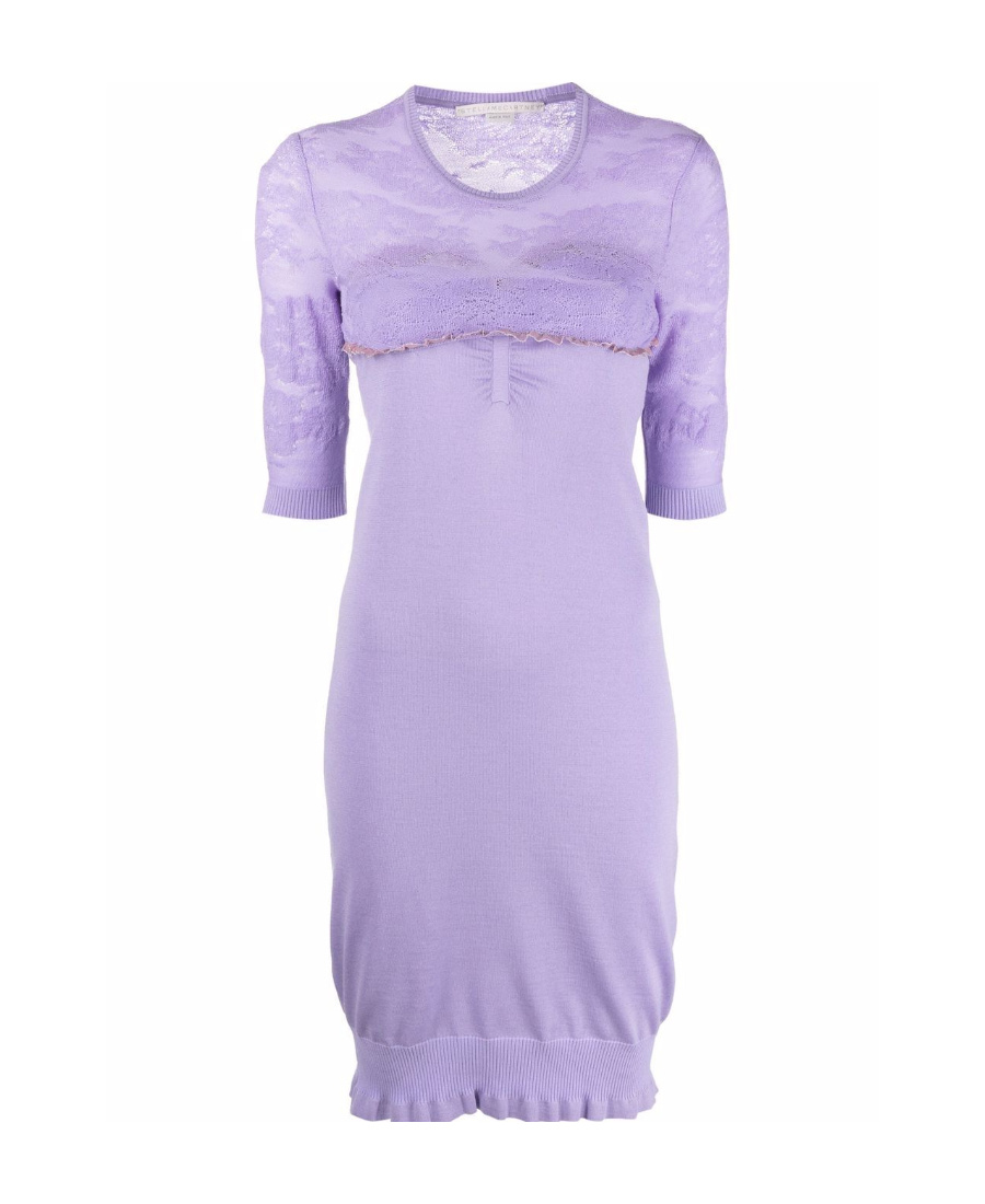 Stella Mccartney Lace-panel Short-sleeve Dress In Purple