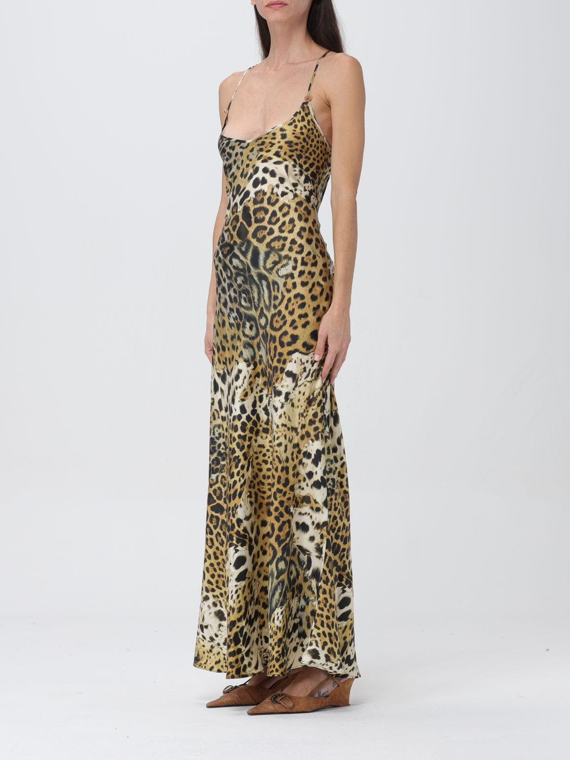 Shop Roberto Cavalli Leopard Print Silk Dress In Green
