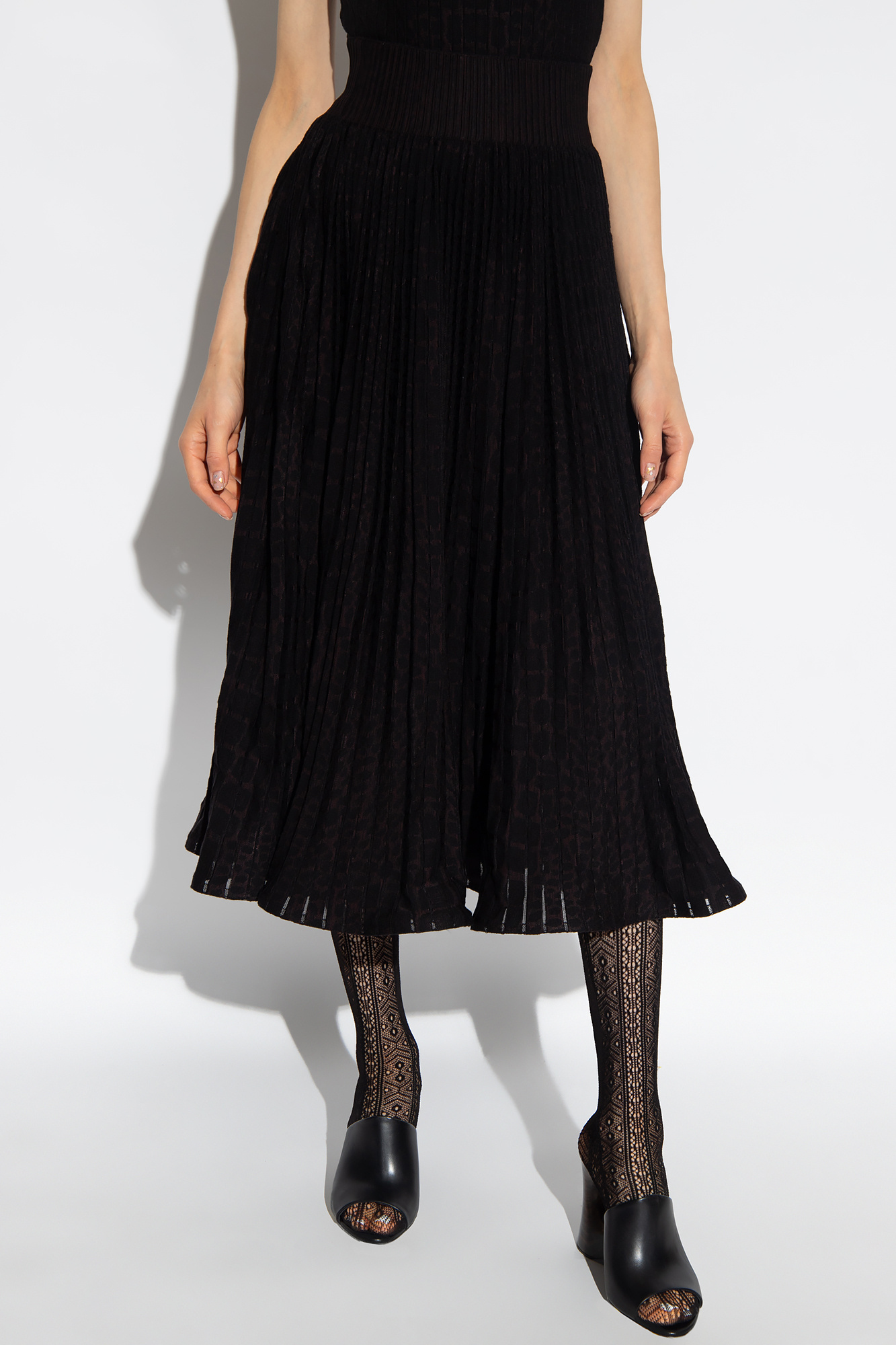 ALAÏA PLEATED KNITTED MIDI SKIRT