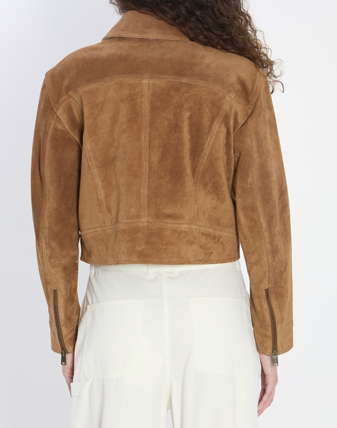 Arma Pointed-collar Flap-pocket Suede Jacket In Brown