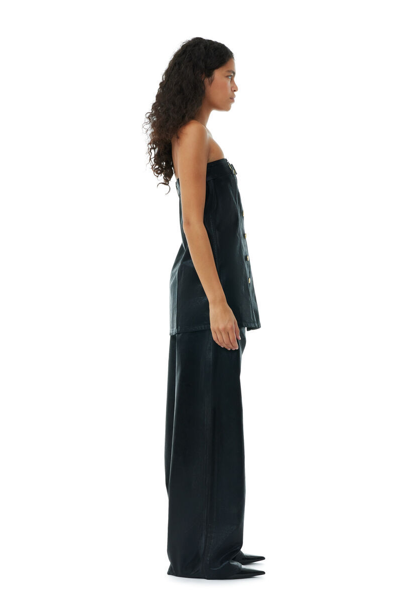 Shop Ganni Black Foil Denim Corsage