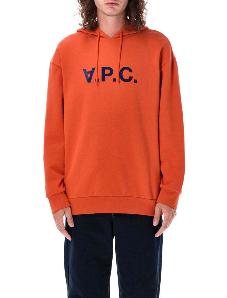 Apc A.p.c. Logo Printed Drawstring Hoodie In Red