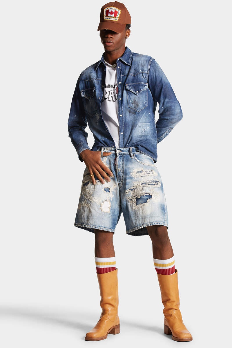 Dsquared2 Shark Bite Washed Denim Shorts In Blue