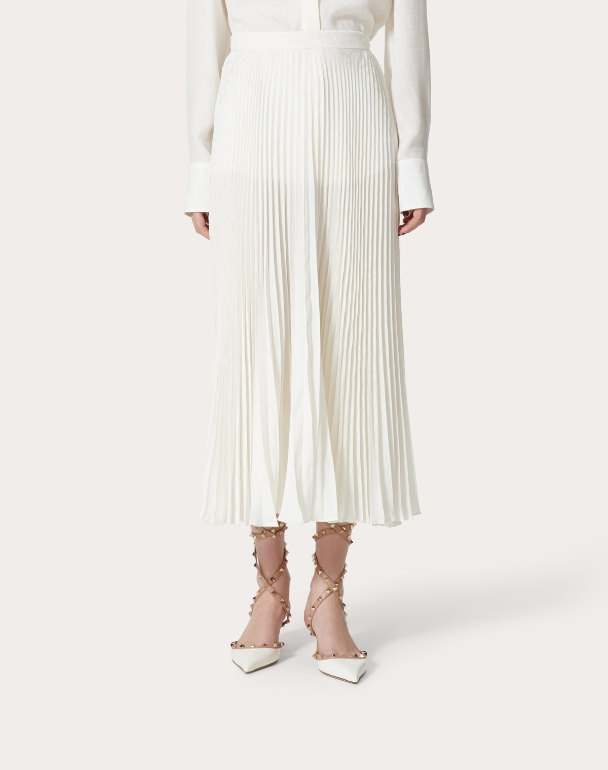 Shop Valentino Pleated Midi Skirt In White