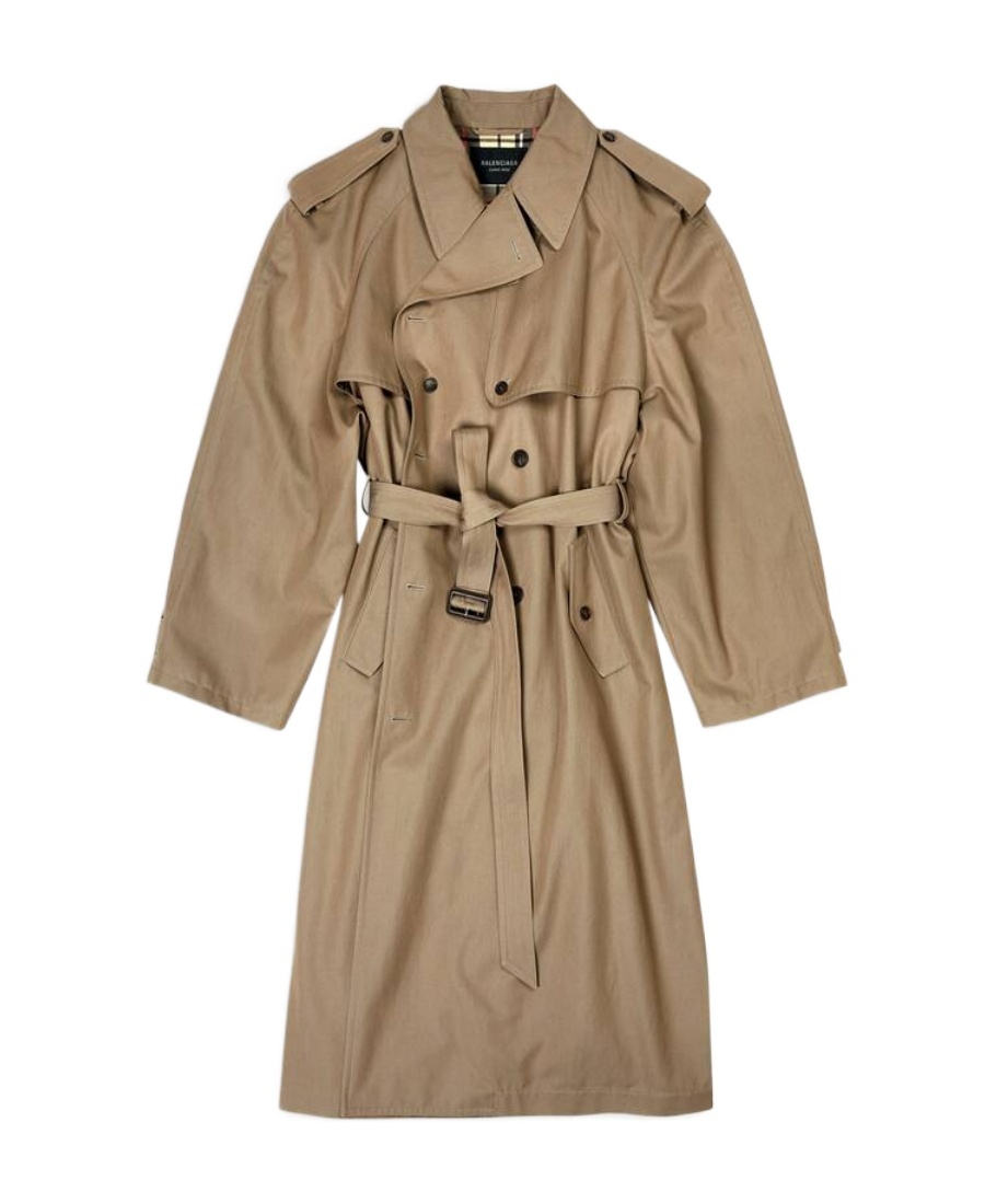 Balenciaga Oversized Belted Trench Coat In Brown